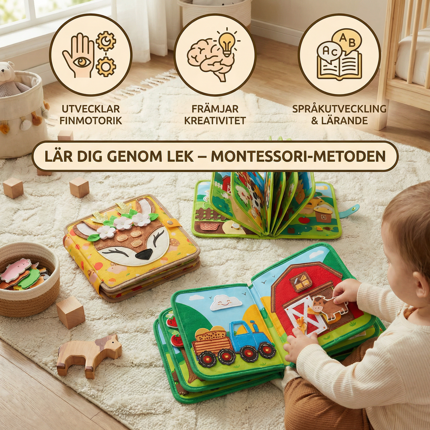 3-delad Montessori lek- och sagolärbok