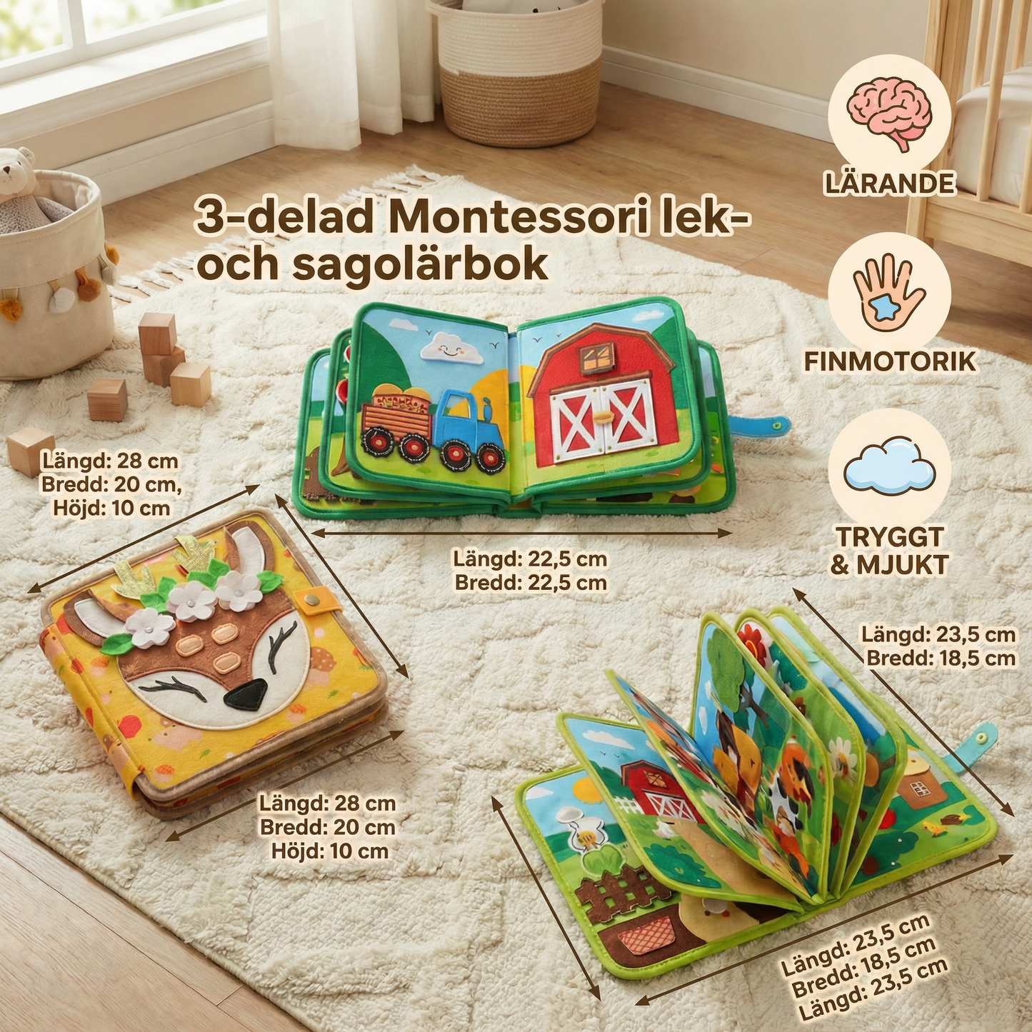 3-delad Montessori lek- och sagolärbok