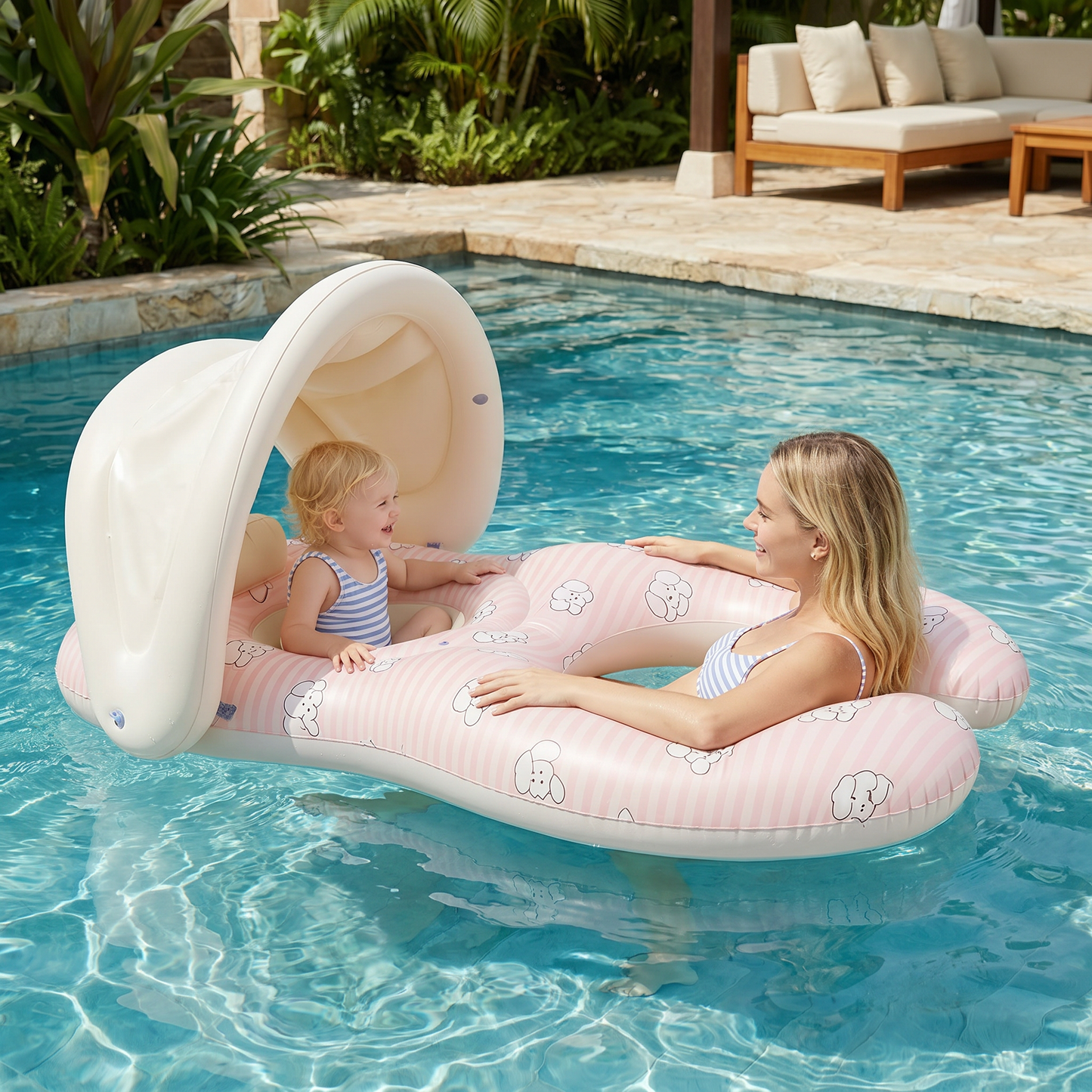 Uppblåsbar Förälder- och Barnpoolring med Solskydd