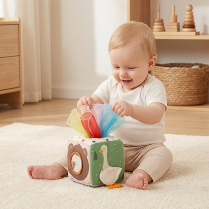 Montessori Sensorisk Näsdukslåda för Bebis – Mjuk Prassla & Taktil Aktivitetsleksak