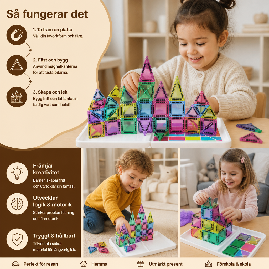 Kompakta Magnetiska Plattor – 40-Delars Montessori Reseset