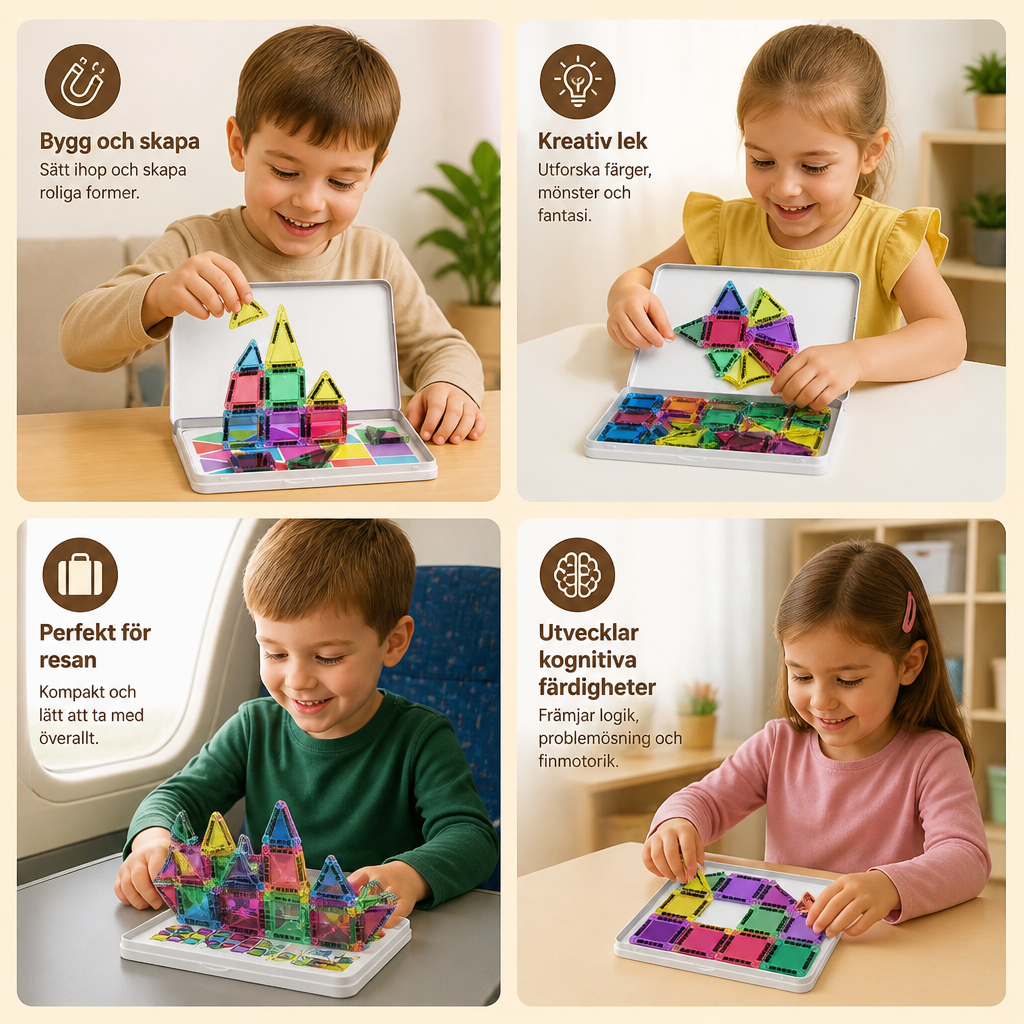 Kompakta Magnetiska Plattor – 40-Delars Montessori Reseset