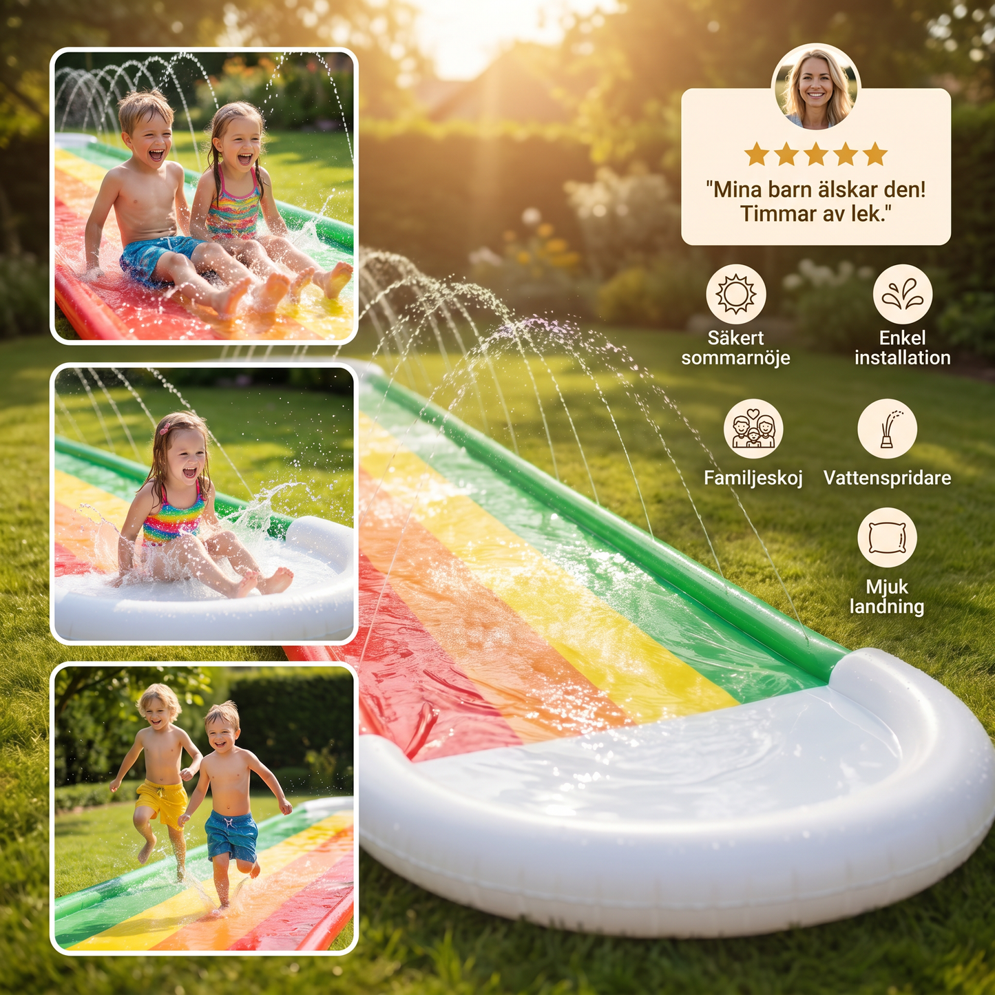 Regenbogens Water Slide – Uppblåsbar Ute-rutschkana för Barn & Familj