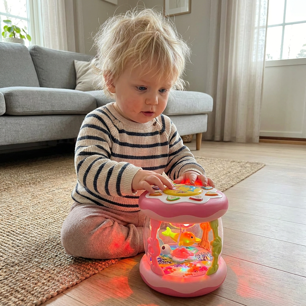 Interaktiv musikleksak med ljus – Montessori-sensorleksak med lugnande vaggvisor