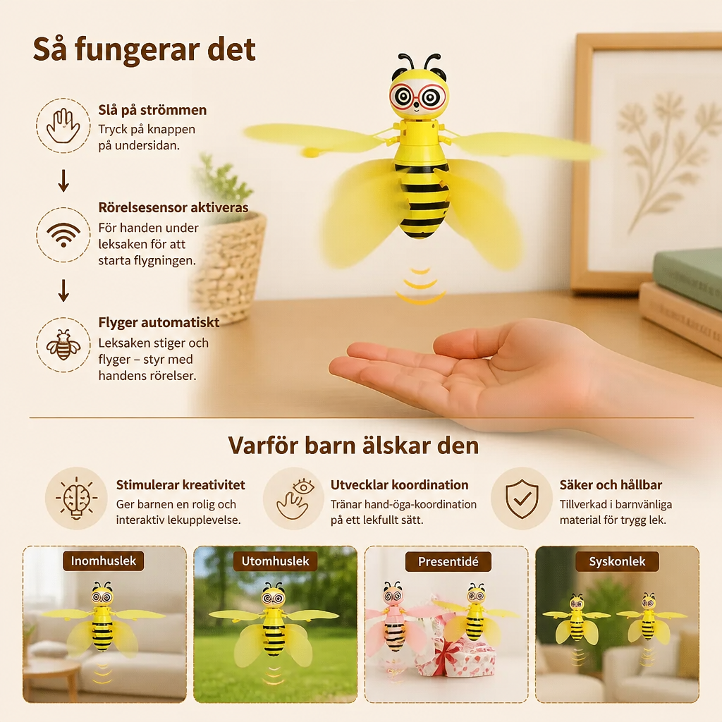 Handstyrd flygande bileksak med rörelsesensor och LED-ljus