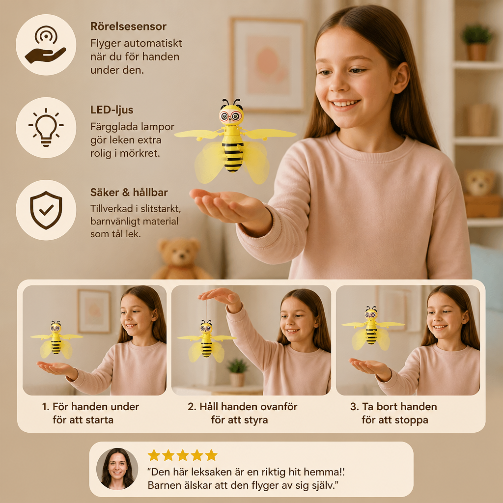 Handstyrd flygande bileksak med rörelsesensor och LED-ljus