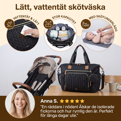 Lätt, vattentät skötväska – stor kapacitet med skötunderlägg och nappfodral