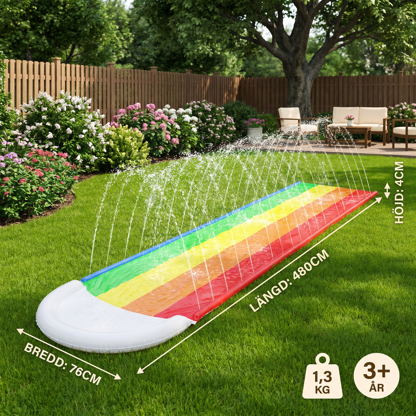 Regenbogens Water Slide – Uppblåsbar Ute-rutschkana för Barn & Familj