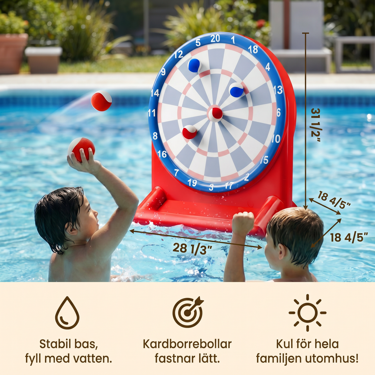 Uppblåsbart vattenmålspel med dart – Utomhusspel för trädgården