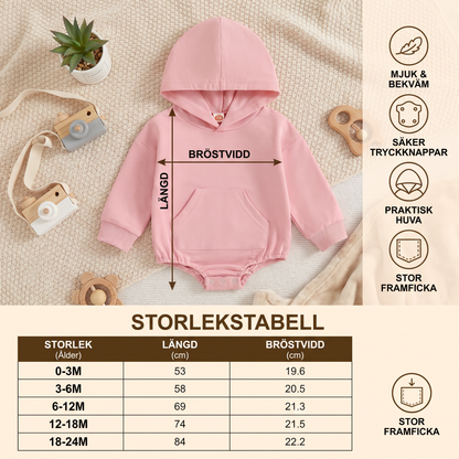 Babyromper med huva – Mjuk långärmad sparkdräkt med framficka