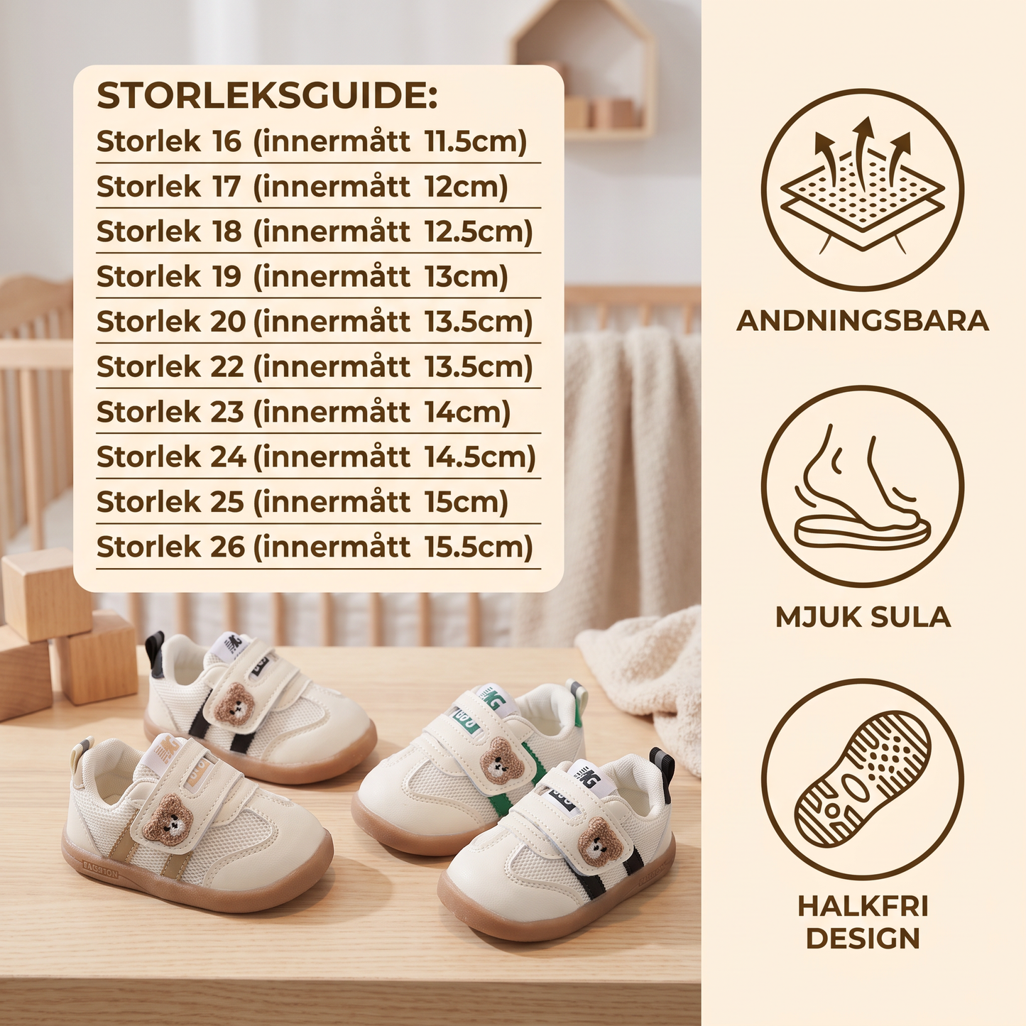 Andningsbara första gångs skor för bebisar och småbarn – mjuk sula och halkfri design