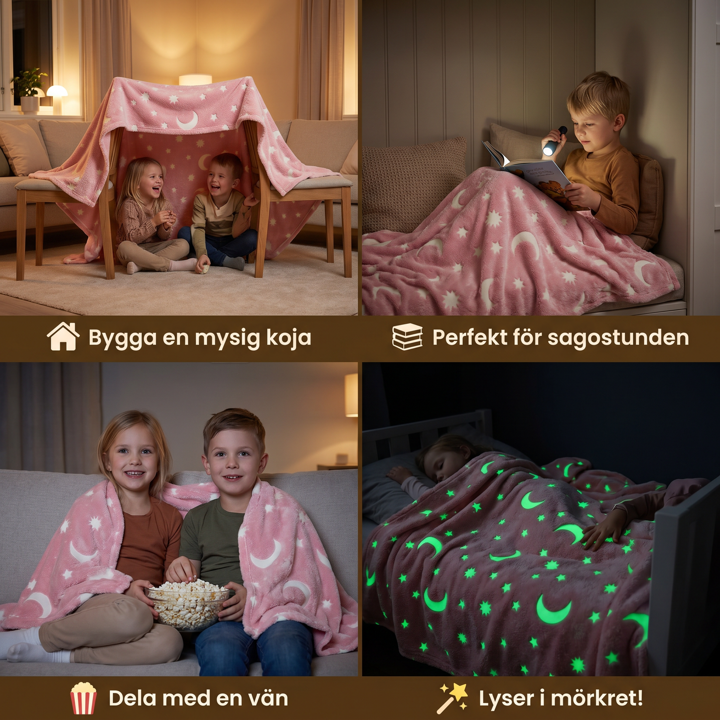 Glittrande stjärnfilt – självlysande mysfilt