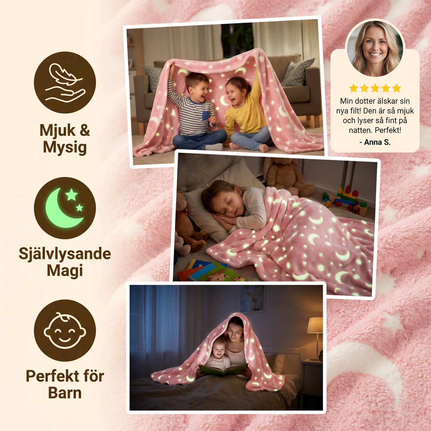 Glittrande stjärnfilt – självlysande mysfilt