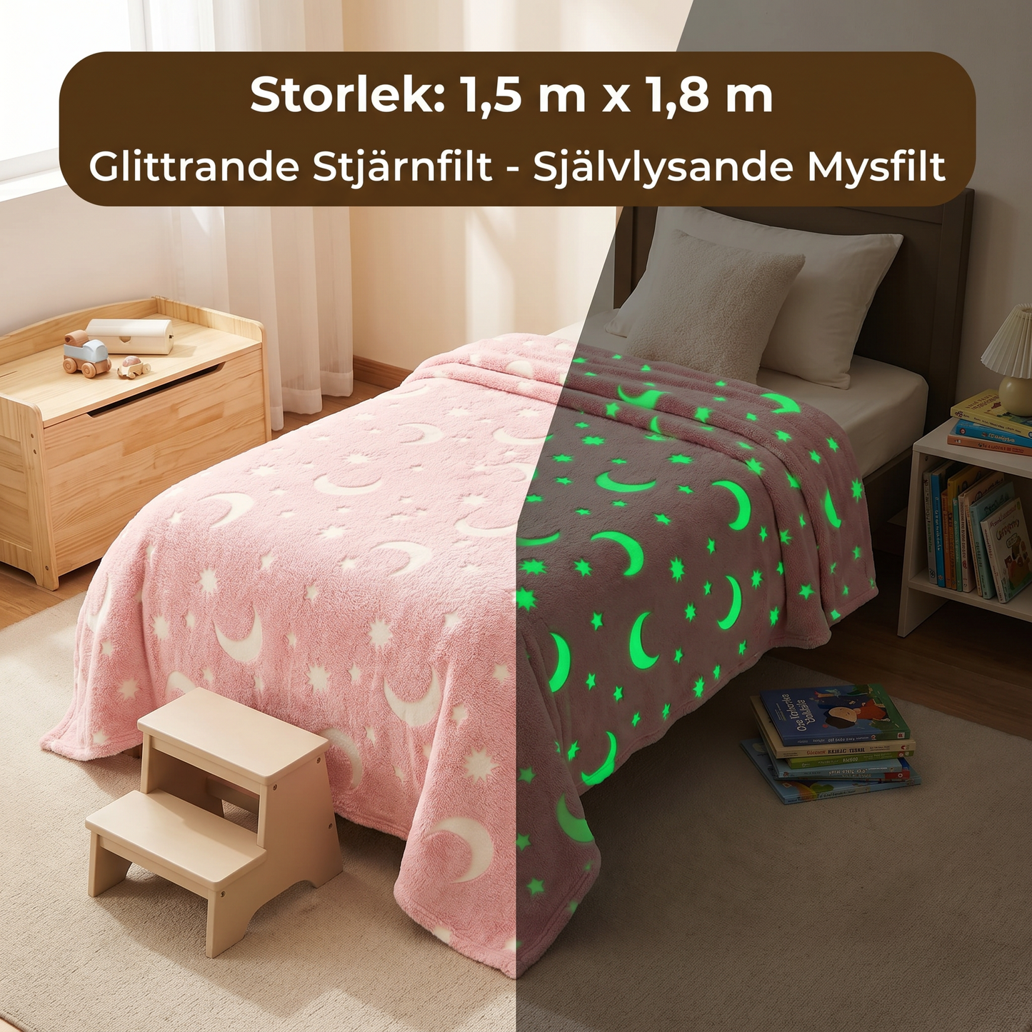 Glittrande stjärnfilt – självlysande mysfilt
