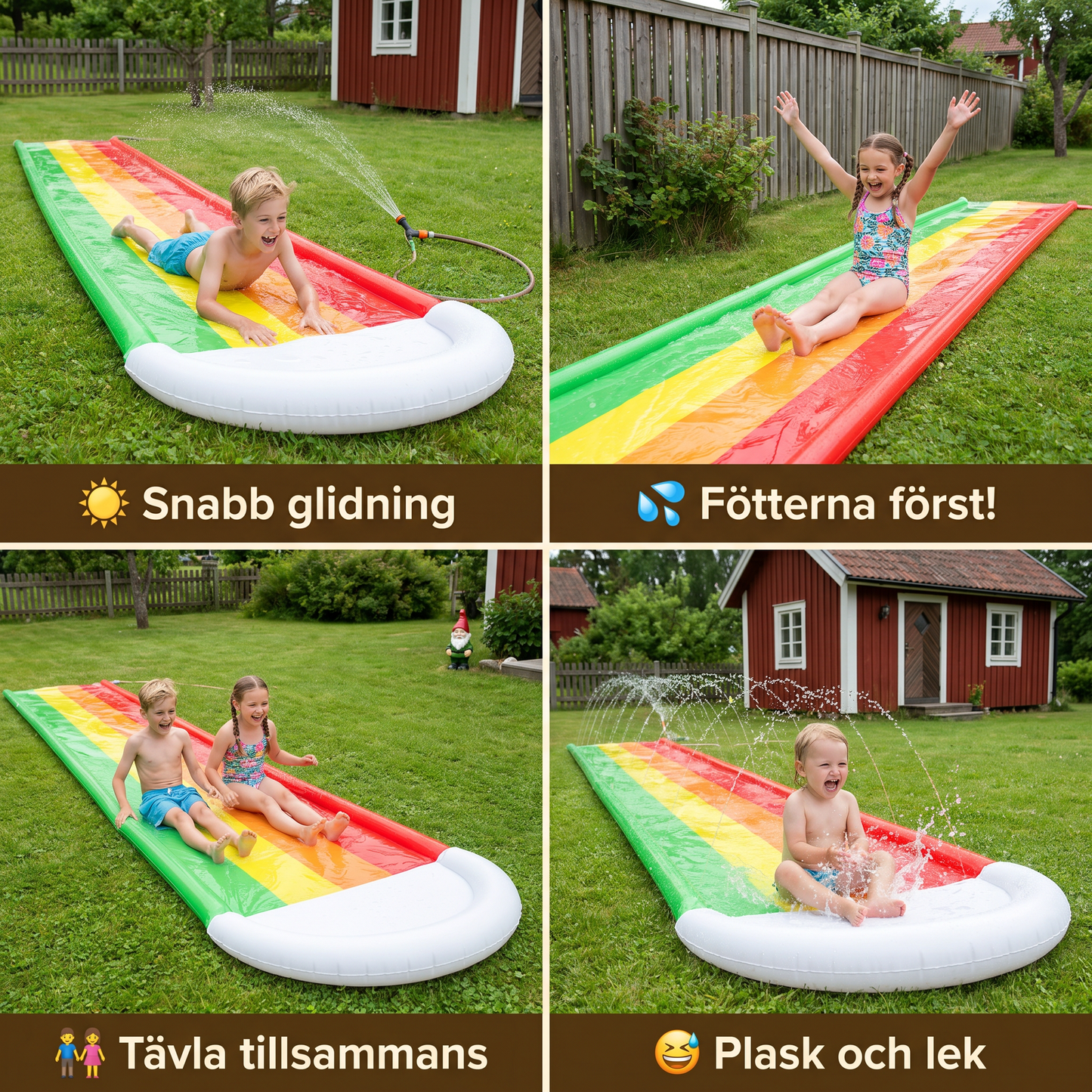 Regenbogens Water Slide – Uppblåsbar Ute-rutschkana för Barn & Familj