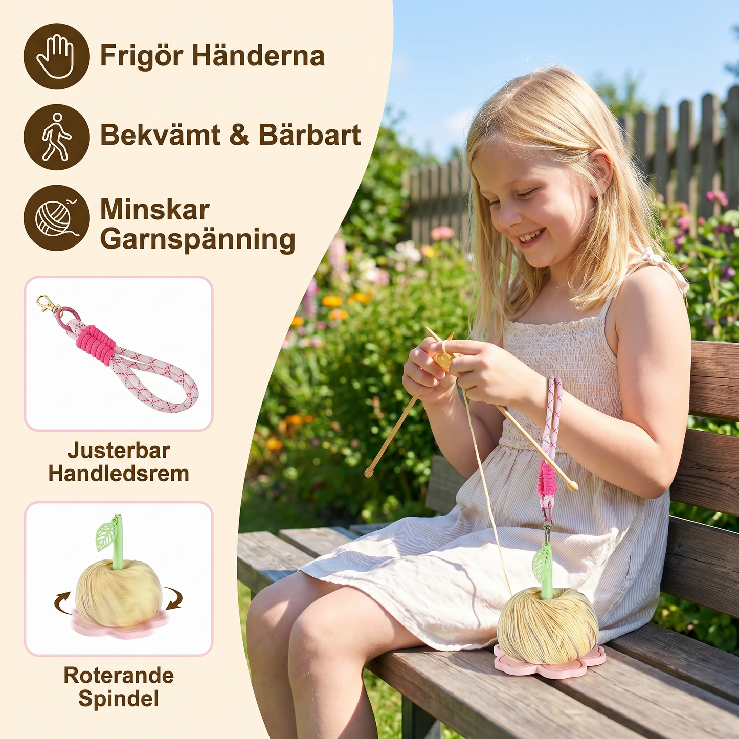 Bärbar Handledsgarnhållare med Slynga för Stickning och Virkning