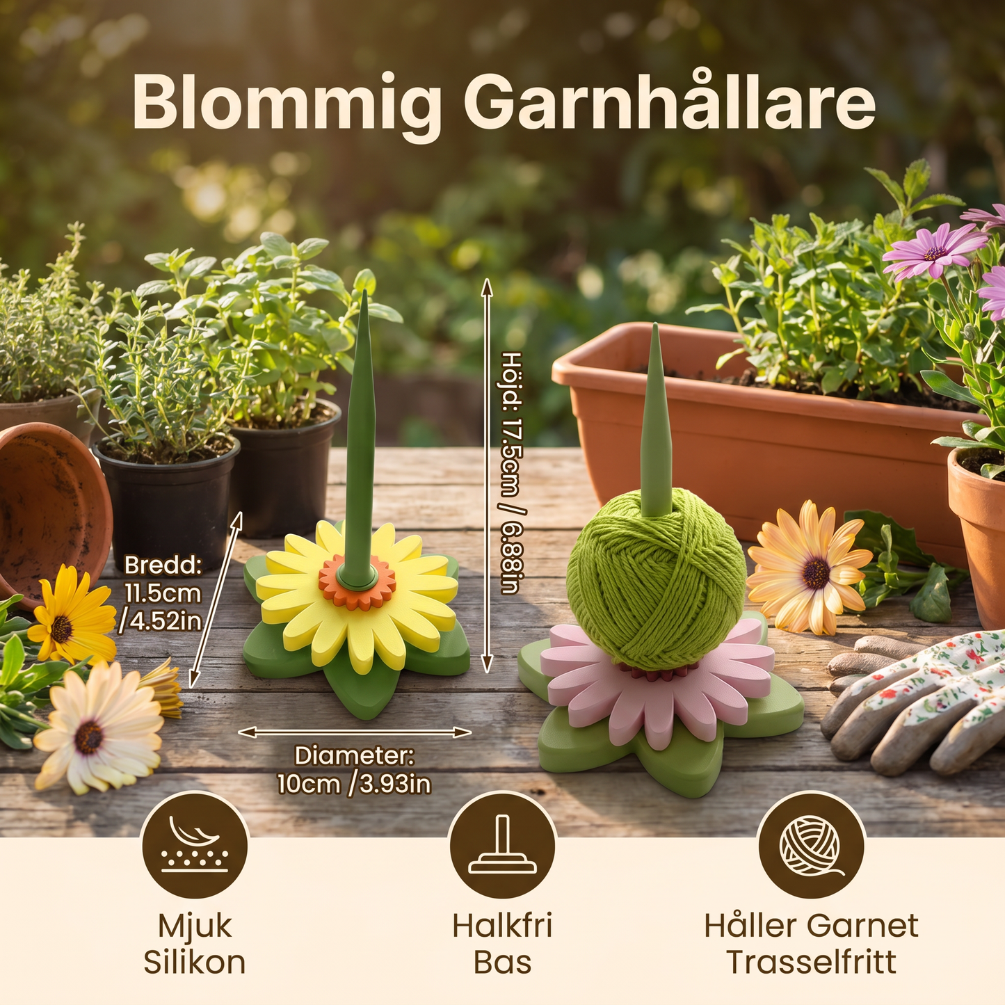 Blommig Garnhållare Stativ för Stickning och Virkning