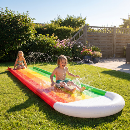 Regenbogens Water Slide – Uppblåsbar Ute-rutschkana för Barn & Familj