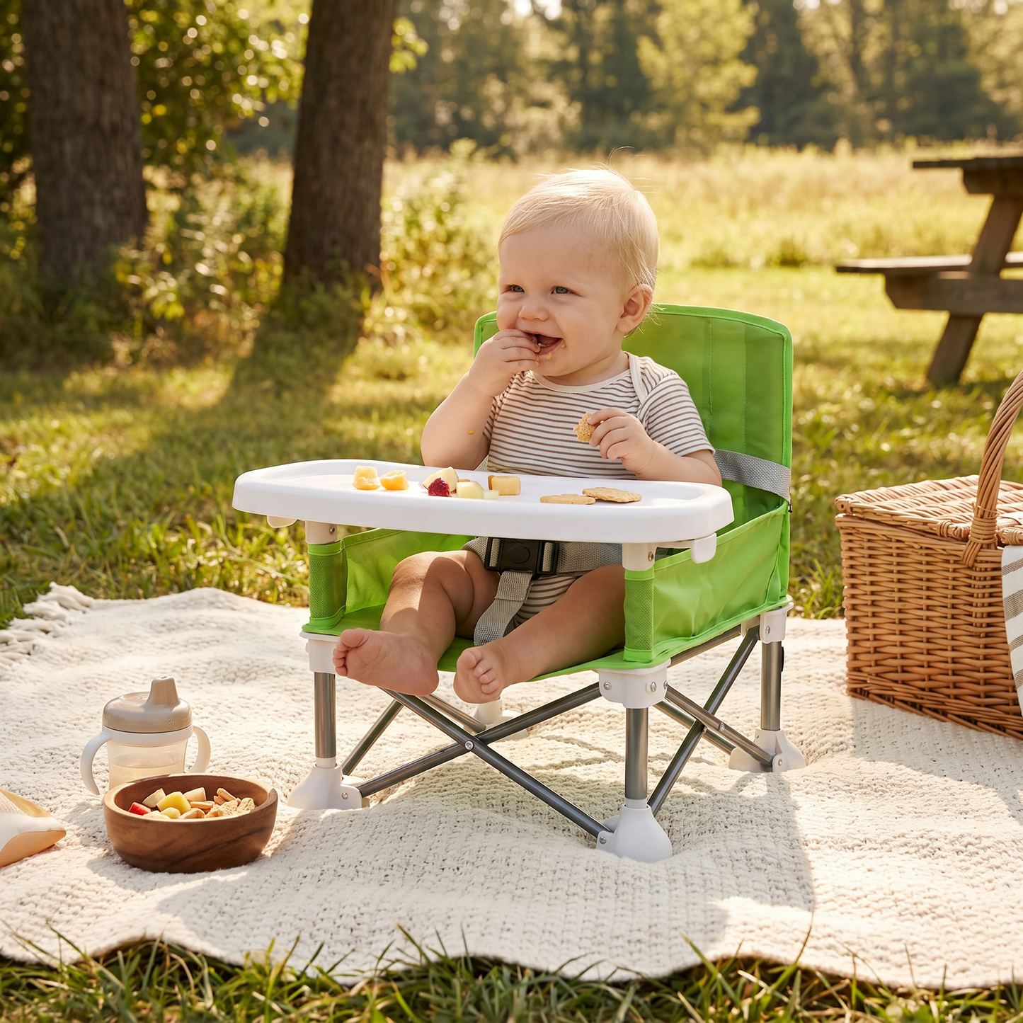 Hopfällbar Babycampingstol med Bricka för Resor
