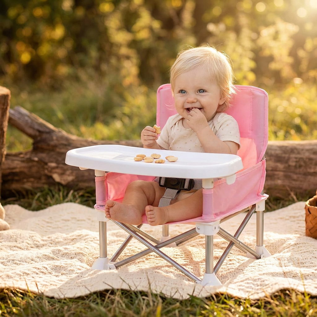 Hopfällbar Babycampingstol med Bricka för Resor
