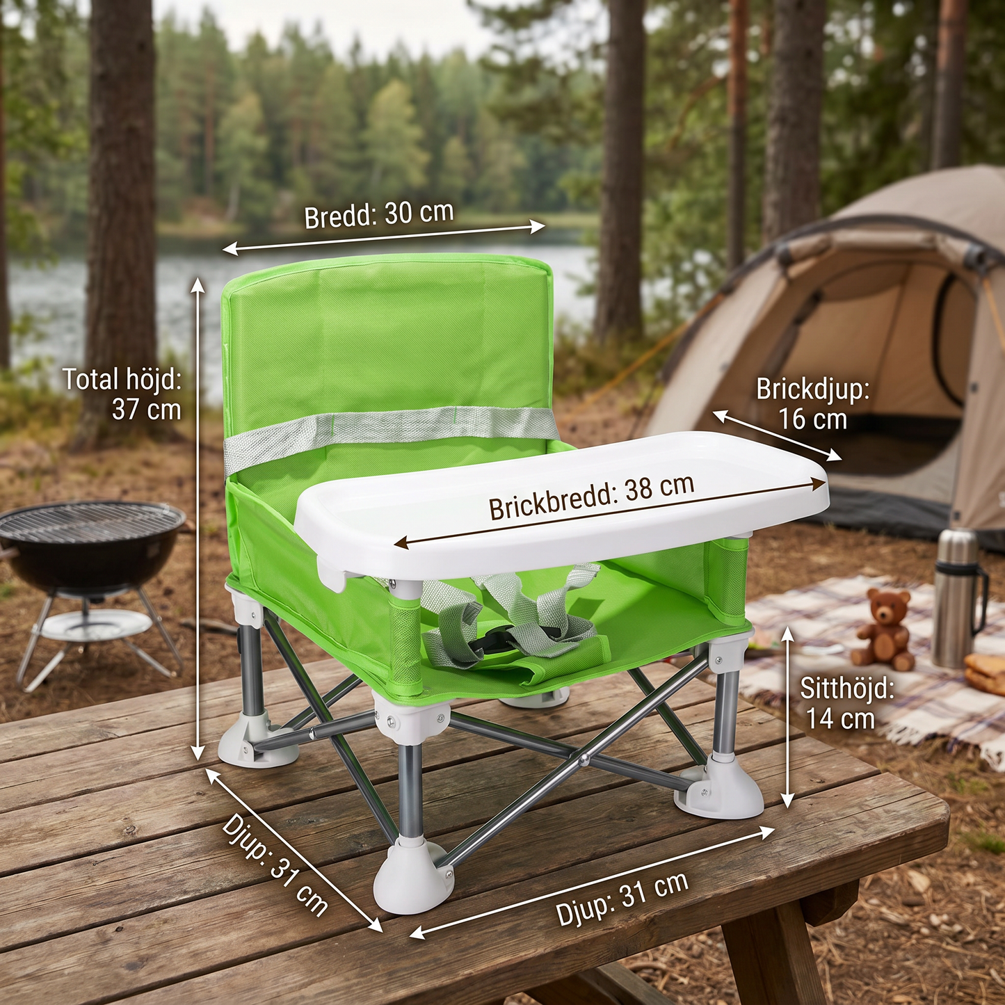 Hopfällbar Babycampingstol med Bricka för Resor