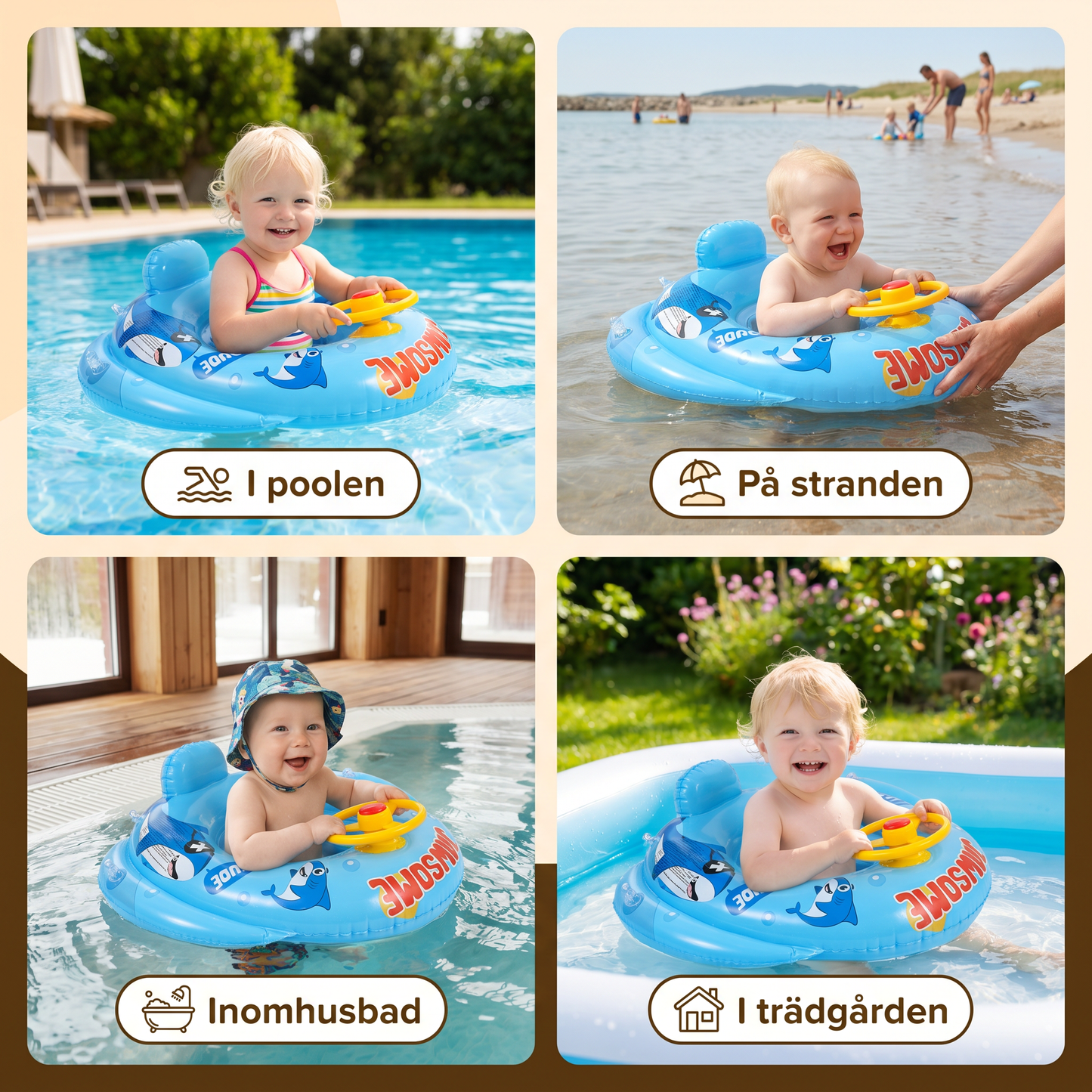 Baby Shark Swimring med Styrhjul för Småbarn