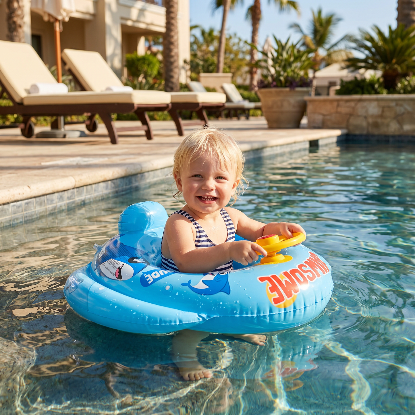 Baby Shark Swimring med Styrhjul för Småbarn