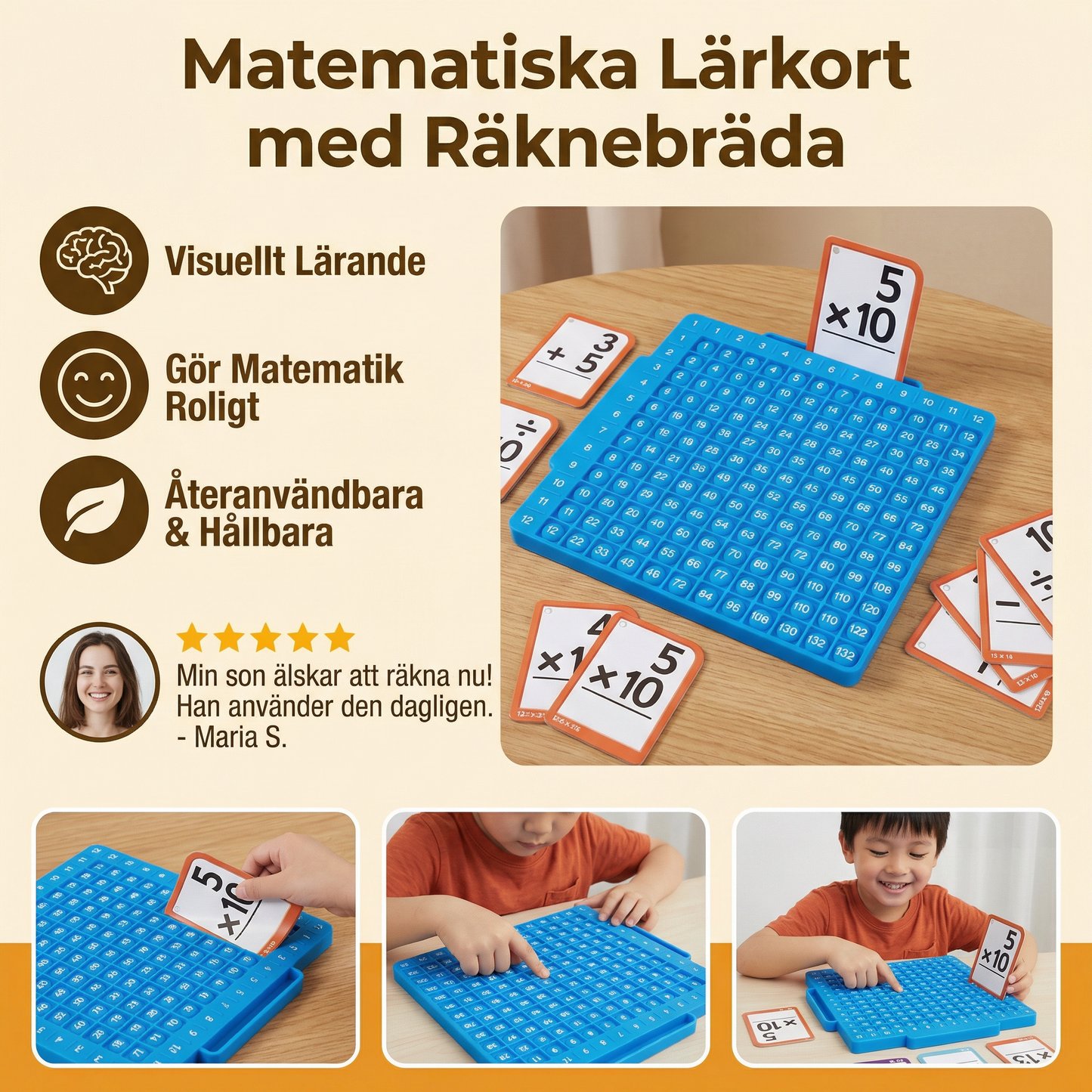 Matematiska lärkort med räknebräda – Addition, subtraktion, multiplikation och division