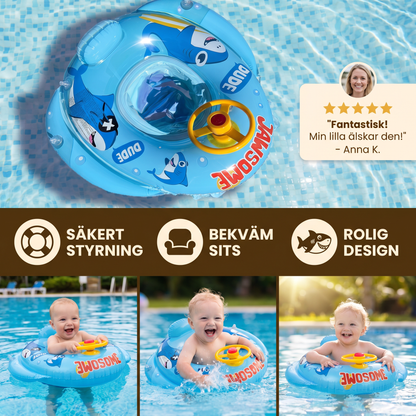 Baby Shark Swimring med Styrhjul för Småbarn