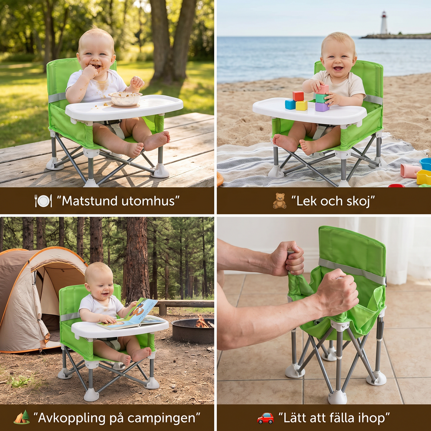 Hopfällbar Babycampingstol med Bricka för Resor