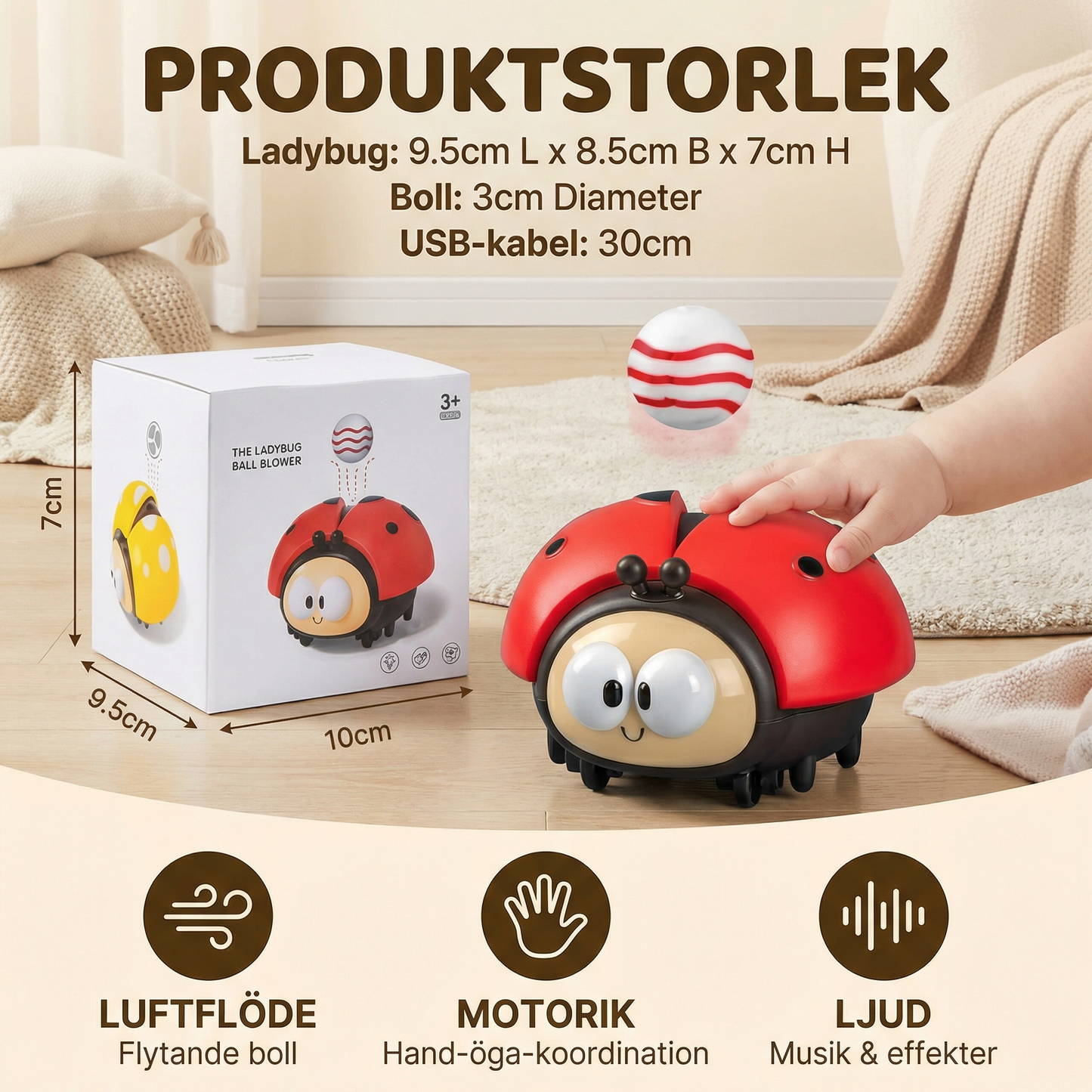 Ladybug hängande boll leksak för spädbarn | Roligt djurspel för motoriska färdigheter och luftflödeskoordination
