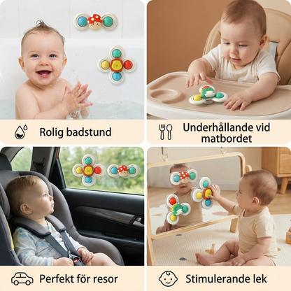 Söta snurrleksaker med sugpropp för bebisar – 3-pack