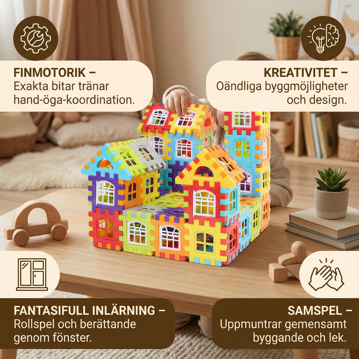 Byggklossar för barn | Kreativ byggleksak med fönster för fantasifull inlärning och finmotorik