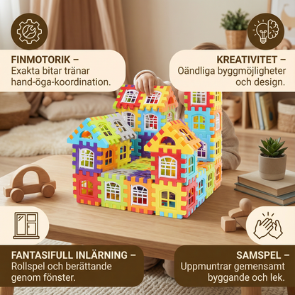 Byggklossar för barn | Kreativ byggleksak med fönster för fantasifull inlärning och finmotorik