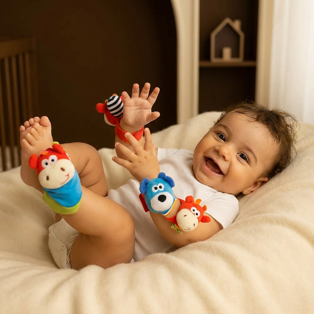 Baby skallra handled och strumpor | Färgglada sensoriska leksaker för tidig inlärning och motorisk utveckling