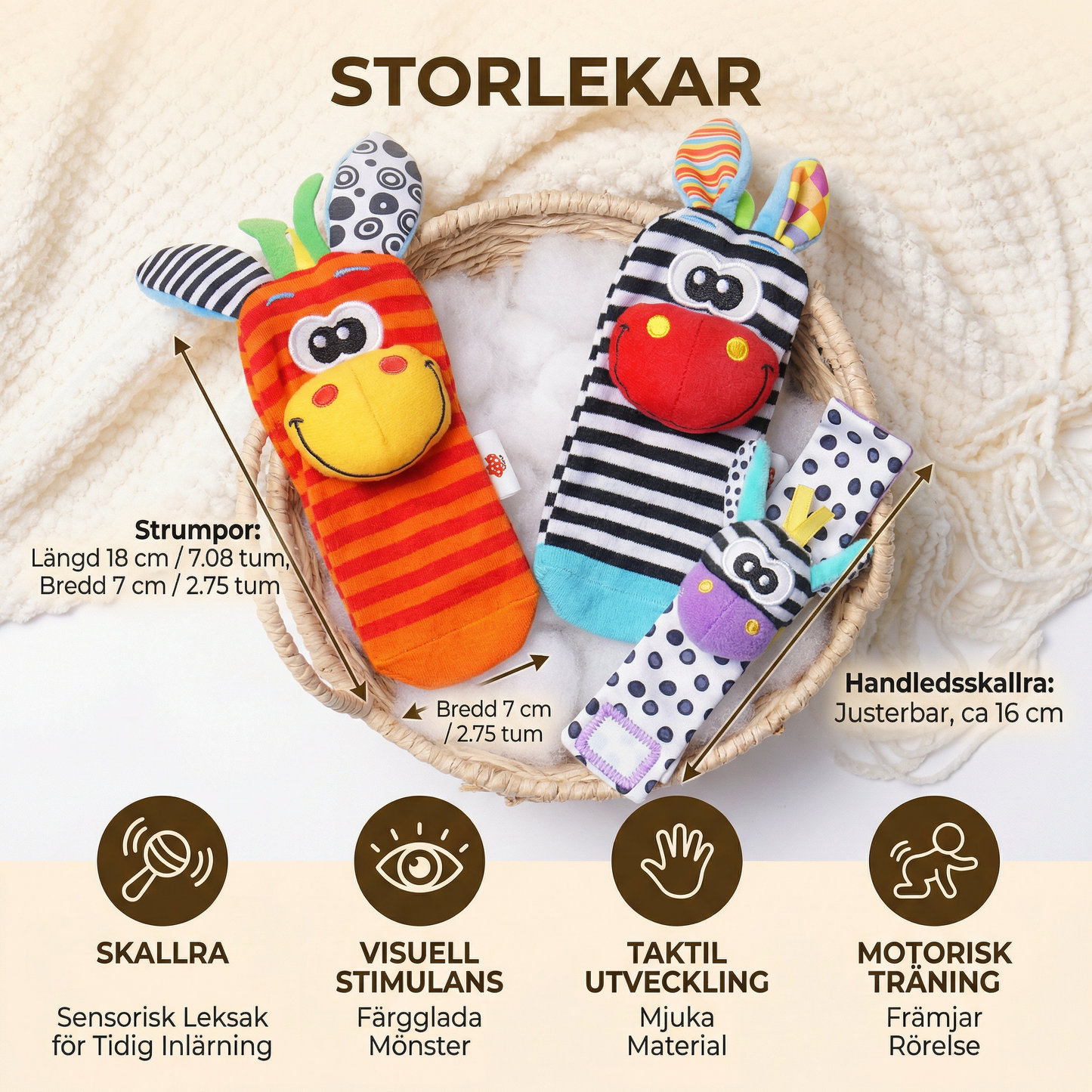 Baby skallra handled och strumpor | Färgglada sensoriska leksaker för tidig inlärning och motorisk utveckling