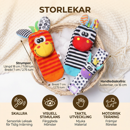 Baby skallra handled och strumpor | Färgglada sensoriska leksaker för tidig inlärning och motorisk utveckling