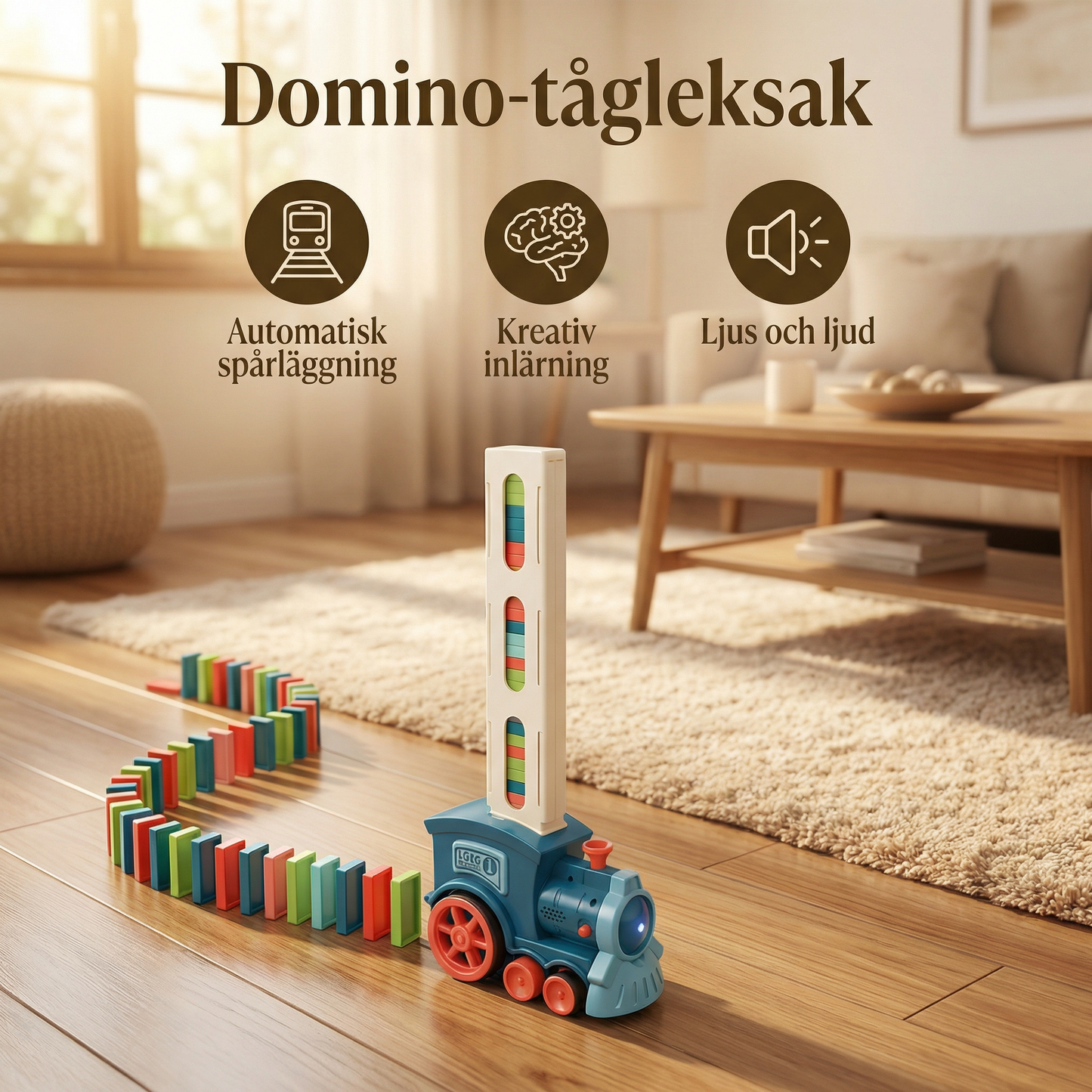 Domino-tågleksak För barn | Automatisk spårläggning med ljus och ljud för kreativ inlärning
