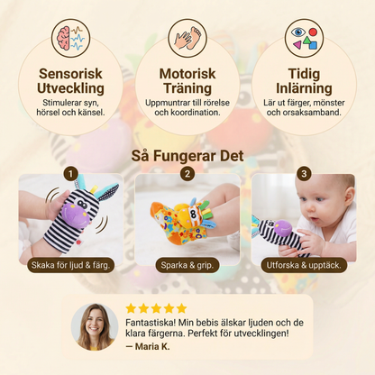 Baby skallra handled och strumpor | Färgglada sensoriska leksaker för tidig inlärning och motorisk utveckling