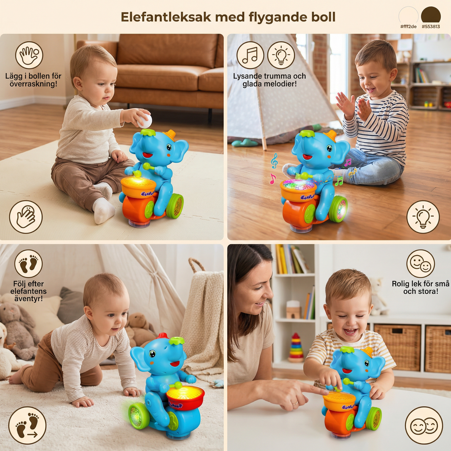 Elefantleksak med flygande boll