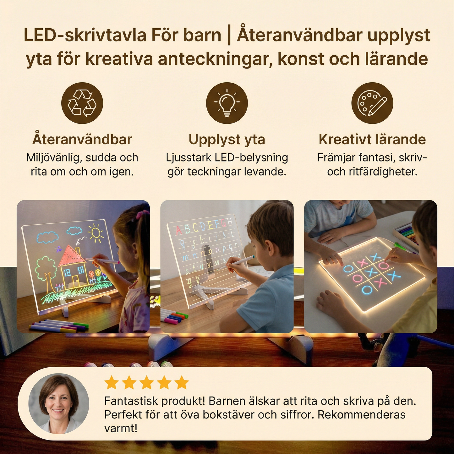 LED-skrivtavla För barn | Återanvändbar upplyst yta för kreativa anteckningar , konst och lärande