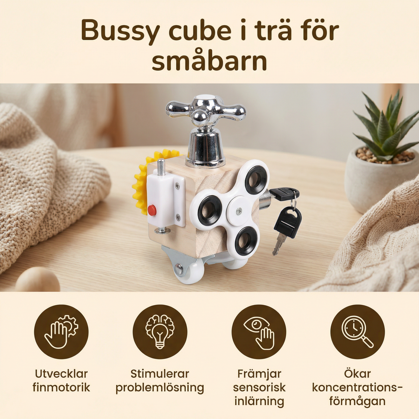 Bussy cube i trä för småbarn | Pedagogisk aktivitetsleksak för finmotorik och tidig sensorisk inlärning