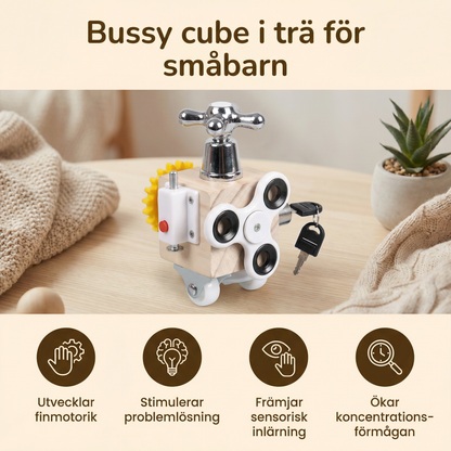 Bussy cube i trä för småbarn | Pedagogisk aktivitetsleksak för finmotorik och tidig sensorisk inlärning