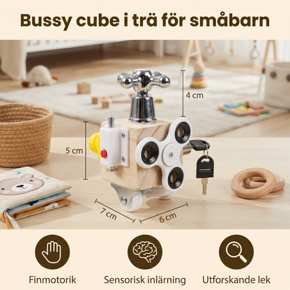 Bussy cube i trä för småbarn | Pedagogisk aktivitetsleksak för finmotorik och tidig sensorisk inlärning