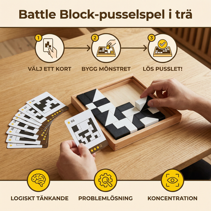 Battle Block-pusselspel i trä ⎜ Pedagogisk leksak för logikträning för barn med kort och brädspel