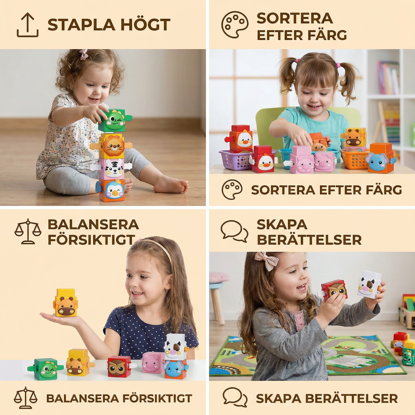 Pedagogiskt Montessori djurstaplingsbyggleksak