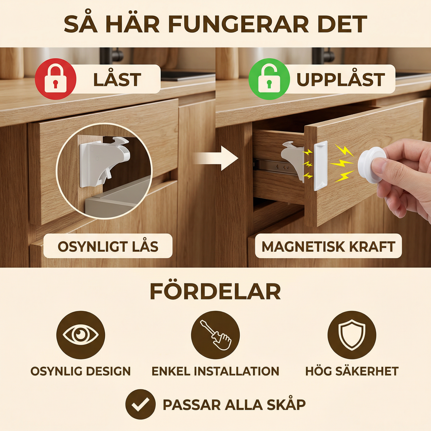 Magnetiskt Barnsäkerhets Skåp- och Dörrset