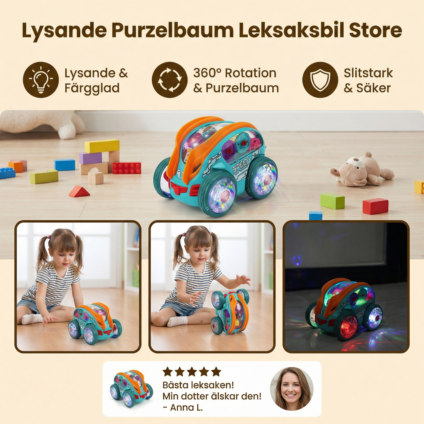 Lysande Purzelbaum Leksaksbil