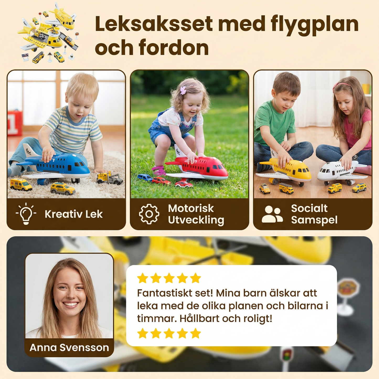 Leksaksset med flygplan och fordon