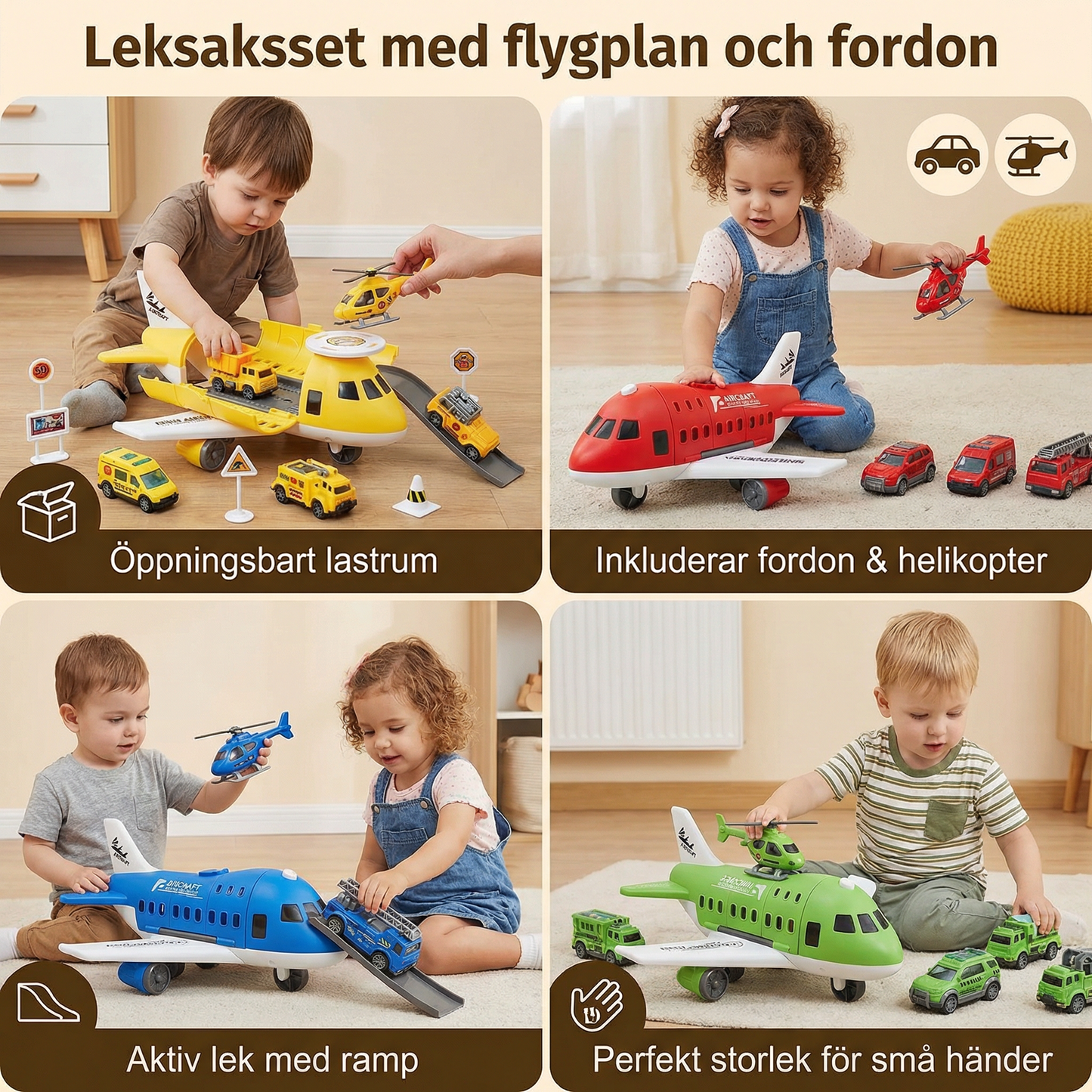 Leksaksset med flygplan och fordon